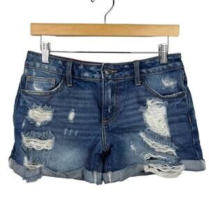 Cello Vintage High Rise Distressed Destroyed Cuffed Denim Shorts Junior Small